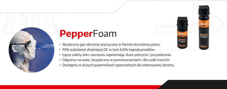 Gaz pieprzowy w formie piany jest niepodatny na podmuchy wiatru i można go używać także w pomieszczeniach gaz pieprzowy mace piana