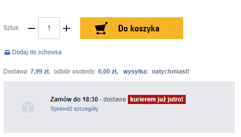 informacja o natychmiastowej wysyłce
